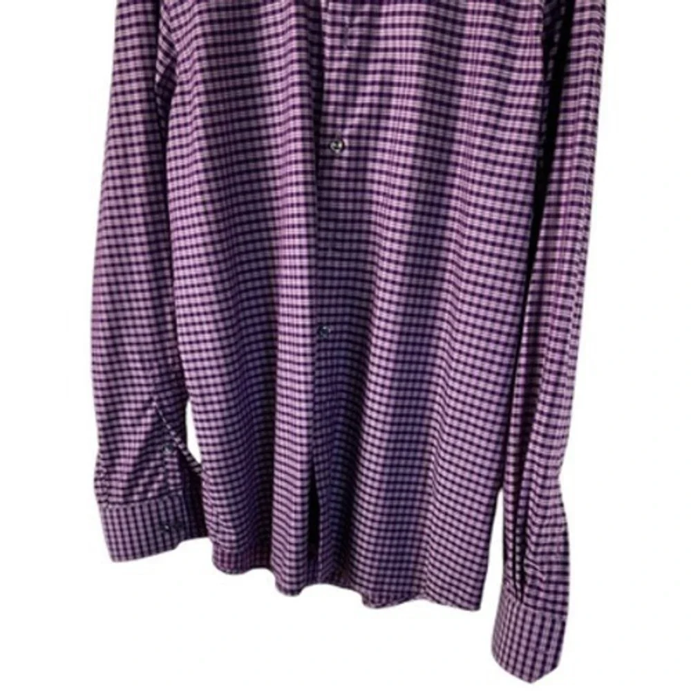 Eton Contemporary Fit Purple Gingham Check Dress Shirt Mens 41 16 L Cotton
